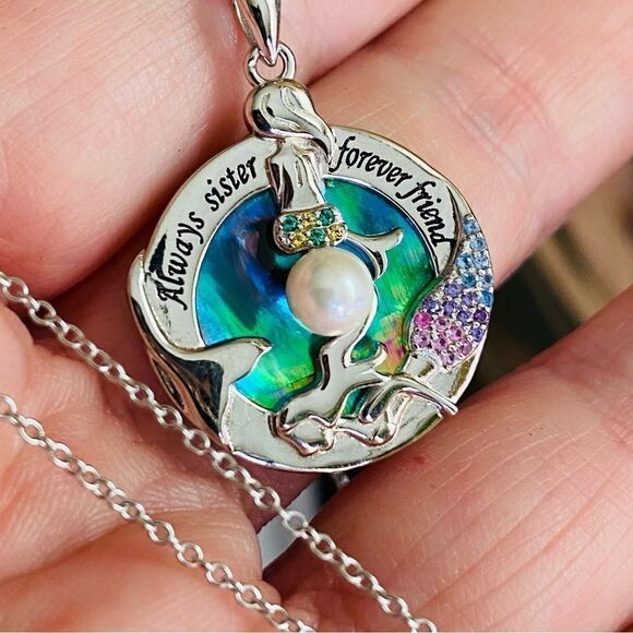 Mermaid Abalone Shell & Pearl Sterling Sisters Necklace - Picture 6 of 6